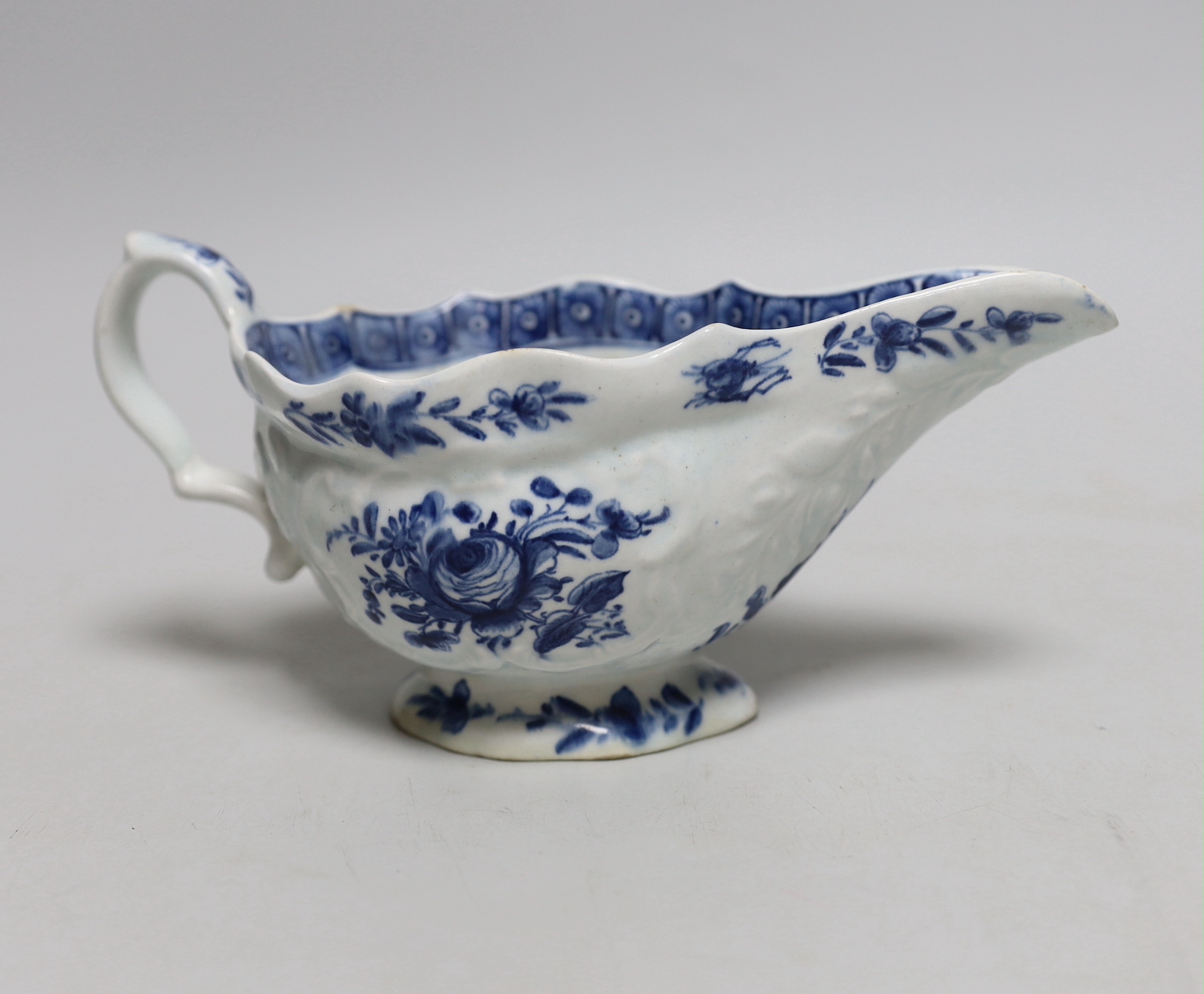 A Bow blue and white sauceboat, c.1760-5